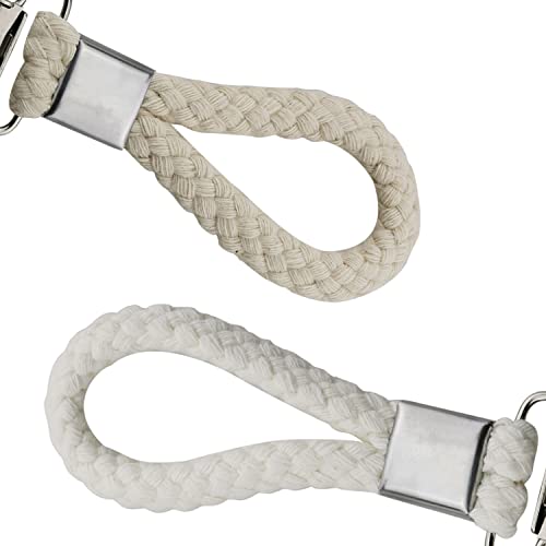 HSCGIN 4pcs Cotton Rope Clip Hanging Clip 115x23mm Braided Cotton Loop Towel Clip with Metal Clamp for Home, Bathroom, Kitchen, Storage, Bold Twill White, Badge