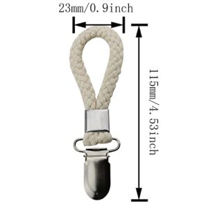 HSCGIN 4pcs Cotton Rope Clip Hanging Clip 115x23mm Braided Cotton Loop Towel Clip with Metal Clamp for Home, Bathroom, Kitchen, Storage, Bold Twill White, Badge