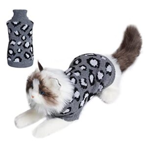 miayon cat sweater leopard knitted clothes for cat winter warm sleeveless sweater for small dogs or cat (large)