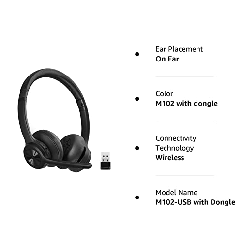 EKVANBEL Bluetooth Headset V5.2 with Adapter, Wireless Headphones with Noise Cancelling Microphone, On Ear Wireless Headset for Cell Phones Laptop Computer