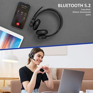 EKVANBEL Bluetooth Headset V5.2 with Adapter, Wireless Headphones with Noise Cancelling Microphone, On Ear Wireless Headset for Cell Phones Laptop Computer