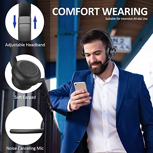 EKVANBEL Bluetooth Headset V5.2 with Adapter, Wireless Headphones with Noise Cancelling Microphone, On Ear Wireless Headset for Cell Phones Laptop Computer