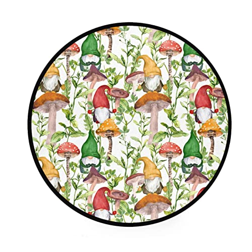 Mushrooms Gnomes Fanmily Round Area Rug, Non Slip Indoor Throw Area Rug, Washable Circle Carpet Floor Mat for Living Room,Door Mat Entryway,Bedroom,Sofa,3 Ft