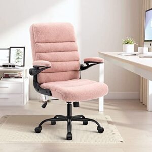 SEATZONE Home Office Desk Chair, High Back Chair Ergonomic Lumbar Support Chairs with Wheels and Flip-up Armrest Adjustable Computer Backward Tilt, Pink