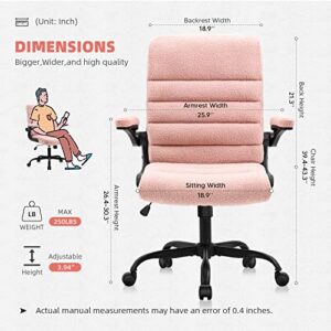 SEATZONE Home Office Desk Chair, High Back Chair Ergonomic Lumbar Support Chairs with Wheels and Flip-up Armrest Adjustable Computer Backward Tilt, Pink