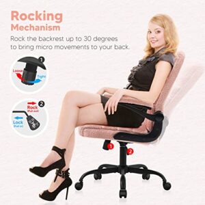 SEATZONE Home Office Desk Chair, High Back Chair Ergonomic Lumbar Support Chairs with Wheels and Flip-up Armrest Adjustable Computer Backward Tilt, Pink