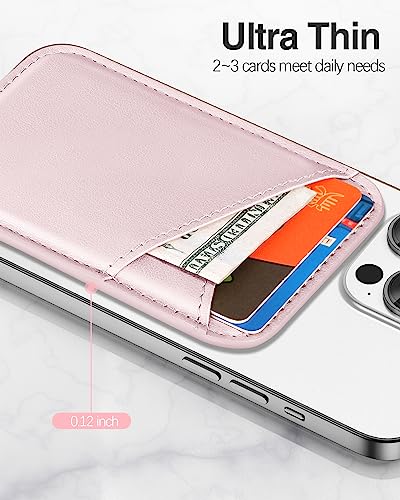 Miroddi for MagSafe Wallet, Magnetic Wallet Card Holder for iPhone 15/14/13/12 Series, 0.12" Invisible Ultra-Thin Magnetic Phone Wallet, 2 Independent Card Slot, Vegan Leather, Pink