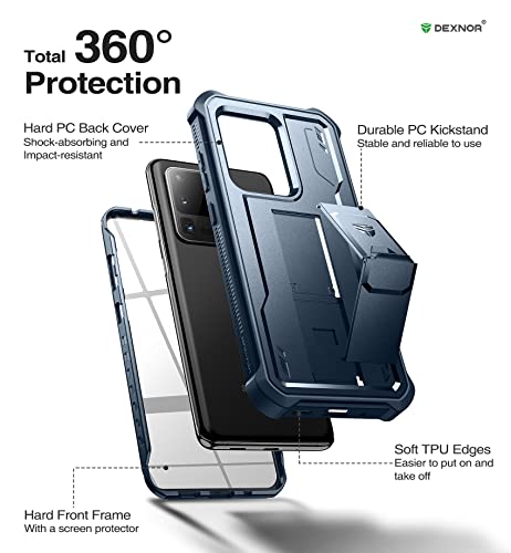 Dexnor Full Body Case for Samsung Galaxy S20 Ultra/6.9 inches, [Built in Screen Protector and Kickstand] Heavy Duty Military Grade Protection Shockproof Protective Cover for Galaxy S20 Ultra,Navy Blue