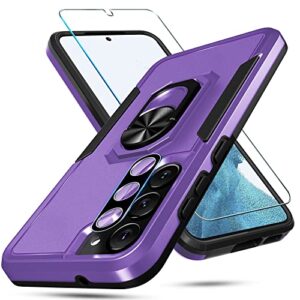 janmitta samsung galaxy s23 case with screen protector+camera lens protector,heavy duty shockproof full body phone cover built in rotatable magnetic ring holder kickstand,2023 lavender