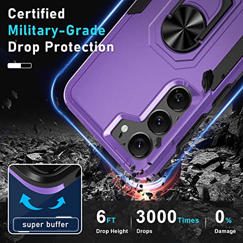 Janmitta Samsung Galaxy S23 Case with Screen Protector+Camera Lens Protector,Heavy Duty Shockproof Full Body Phone Cover Built in Rotatable Magnetic Ring Holder Kickstand,2023 Lavender