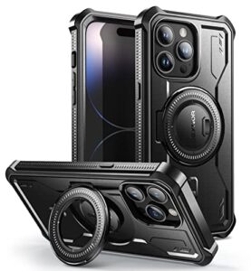dexnor magnetic case for iphone 14 pro max, compatible with magsafe, [built in screen protector and kickstand] full-body heavy duty case protective cover for iphone 14 pro max 6.7 inch, black