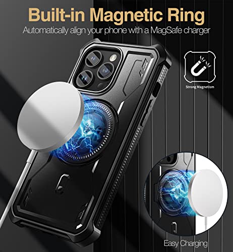 Dexnor Magnetic Case for iPhone 14 Pro Max, Compatible with MagSafe, [Built in Screen Protector and Kickstand] Full-Body Heavy Duty Case Protective Cover for iPhone 14 Pro Max 6.7 Inch, Black