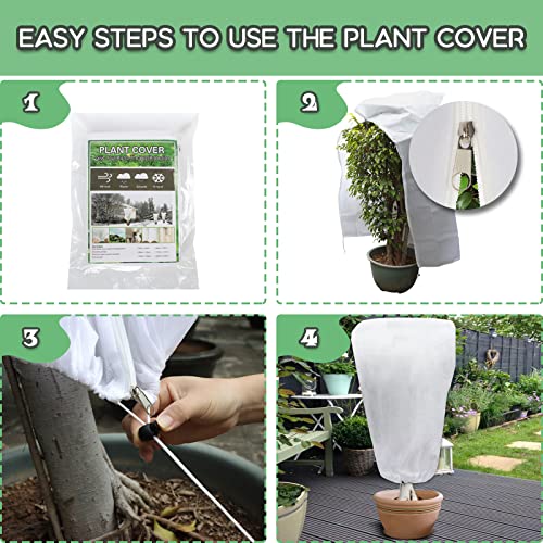 AJumpoo Plant Covers Freeze Protection, Winter Cold Weather Frost Blankets Shrub Jacket with Drawstring Reusable Frost Cloth for Outdoor Plants Fruit Tree Potted -2 Pack