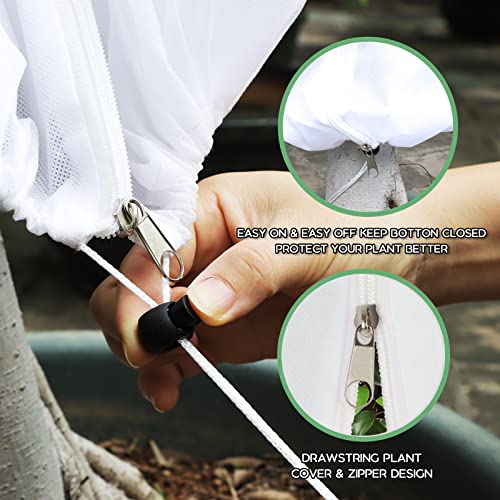 AJumpoo Plant Covers Freeze Protection, Winter Cold Weather Frost Blankets Shrub Jacket with Drawstring Reusable Frost Cloth for Outdoor Plants Fruit Tree Potted -2 Pack