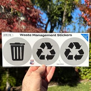 Stickios Recycle Stickers for Trash Cans (3 PCS) - Bubble-Free, Damage-Free, Removable Vinyl - Indoor or Outdoor Garbage Bins - Waste Management Stickers (Silver)