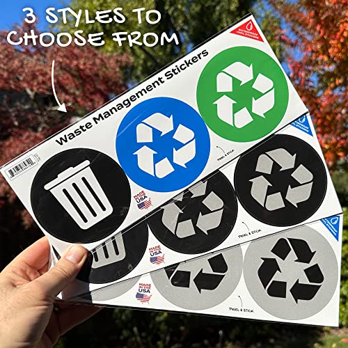 Stickios Recycle Stickers for Trash Cans (3 PCS) - Bubble-Free, Damage-Free, Removable Vinyl - Indoor or Outdoor Garbage Bins - Waste Management Stickers (Silver)