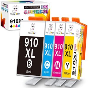 ms deer upgraded compatible 910 xl ink cartridges combo pack replacement for hp 910xl hp910 hp910xl for officejet pro 8020 8025 8022 8035 8028 8010 printer (1 black 1 cyan 1 magenta 1 yellow) 4 pack