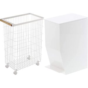 yamazaki home wire slim saving rolling wheeled clothing hamper | steel + wood | laundry basket, one size, white & tower sanitary step trash can, one gallon ?€? small home waste bin