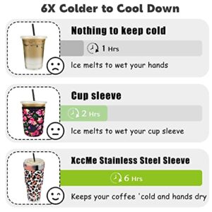 XccMe Stainless Steel Iced Coffee Sleeve,30oz Stainless Steel Insulated Tumbler with Lid,Double Wall Cup Sleeves for Cold Drinks Reusable,for Most Starbucks,Dunkin Donuts,McDonalds (Leopard)