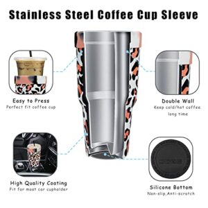 XccMe Stainless Steel Iced Coffee Sleeve,30oz Stainless Steel Insulated Tumbler with Lid,Double Wall Cup Sleeves for Cold Drinks Reusable,for Most Starbucks,Dunkin Donuts,McDonalds (Leopard)