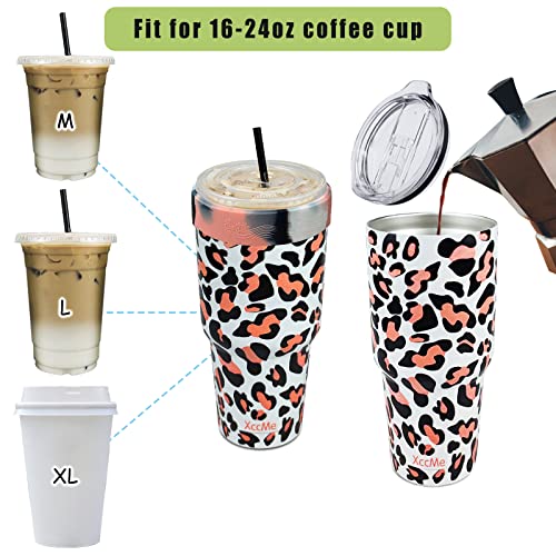 XccMe Stainless Steel Iced Coffee Sleeve,30oz Stainless Steel Insulated Tumbler with Lid,Double Wall Cup Sleeves for Cold Drinks Reusable,for Most Starbucks,Dunkin Donuts,McDonalds (Leopard)