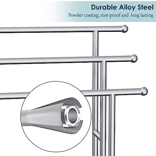 40" Tall Freestanding Towel Racks for Bathroom, 3 Tier Floor Towel Rack with Storage Basket, Blanket Ladder Drying and Display Rack for Large Bath Towel & Hand Towel Outdoor Poolside (Silver)