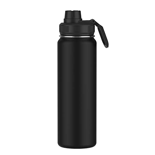 WATERH Insulated Smart Water Bottles with Straw, Intake Tracker, Water Safety Analyzer, LED Reminder, BPA Free, 18 oz Double Wall Vacuum Stainless Steel Thermos (Straw Lid (Non Smart), Matt Black)