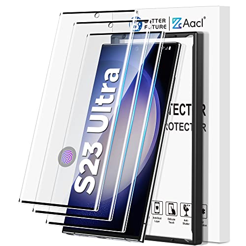 AACL 3D Curved Tempered Glass for Samsung Galaxy S23 Ultra Screen Protector, 9H Glass for S23 Ultra 5G, Scratch Proof, Easy Installation Frame, Bubble Free, Case Friendly [3 Pack]