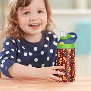 MCHIVER Christmas Gingerbread Men Kids Water Bottle with Straw Insulated Stainless Steel Kids Water Bottle Thermos for School Girls Boys Leak Proof Cups 12 oz / 350 ml Green Top