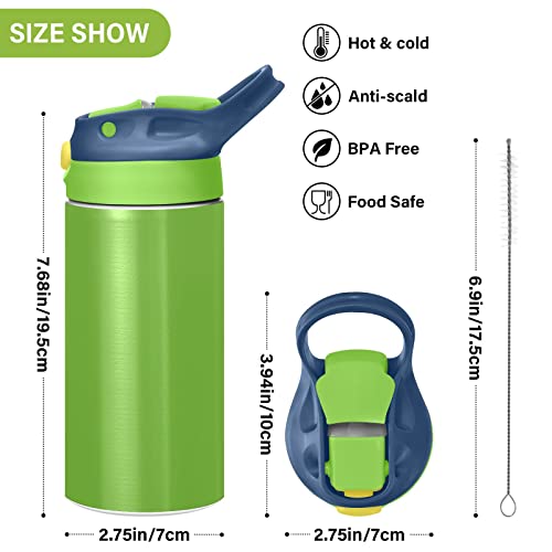 MCHIVER Christmas Gingerbread Men Kids Water Bottle with Straw Insulated Stainless Steel Kids Water Bottle Thermos for School Girls Boys Leak Proof Cups 12 oz / 350 ml Green Top