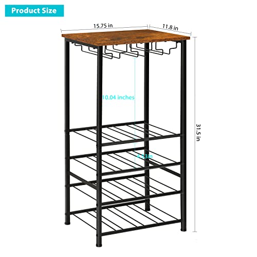 YBING Wine Rack Freestanding Floor Wine Rack Table with Glass Holder 16 Bottle Wine Bar Rack with Tabletop Wood 5-Tier Wine Bottle Organizer Storage Stand Liquor Cabinet Bar for Home Rustic Brown