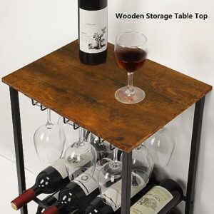 YBING Wine Rack Freestanding Floor Wine Rack Table with Glass Holder 16 Bottle Wine Bar Rack with Tabletop Wood 5-Tier Wine Bottle Organizer Storage Stand Liquor Cabinet Bar for Home Rustic Brown