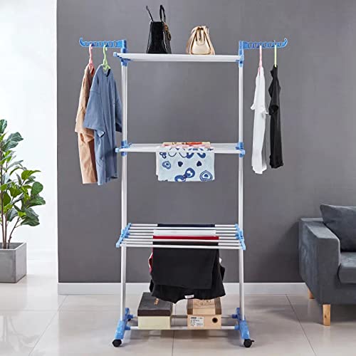 WXFKLDJ 4-Tier Clothes Drying Rack, Movable Clothes Drying Rack with Casters for Indoor/Outdoor for Drying Clothes, Bed Covers, Shoes, Sofa Covers