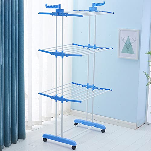 WXFKLDJ 4-Tier Clothes Drying Rack, Movable Clothes Drying Rack with Casters for Indoor/Outdoor for Drying Clothes, Bed Covers, Shoes, Sofa Covers