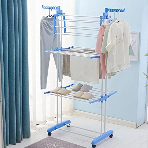 WXFKLDJ 4-Tier Clothes Drying Rack, Movable Clothes Drying Rack with Casters for Indoor/Outdoor for Drying Clothes, Bed Covers, Shoes, Sofa Covers