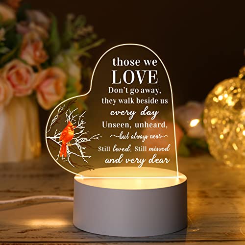 Memorial Gifts Night Light Sympathy Bereavement Gifts Don't Go Away in Memory of Loss of Loved One Acrylic Clear Heart Condolence Gifts with Light Remembrance Gifts for Loss of Mother Father