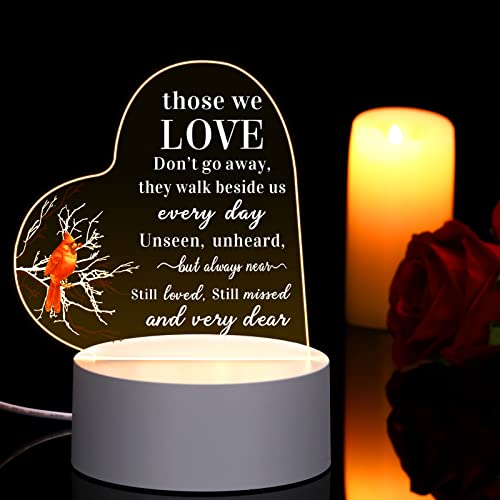 Memorial Gifts Night Light Sympathy Bereavement Gifts Don't Go Away in Memory of Loss of Loved One Acrylic Clear Heart Condolence Gifts with Light Remembrance Gifts for Loss of Mother Father