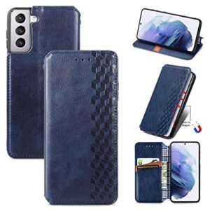 saturcase case for samsung galaxy s22 plus, cubes pu leather flip built-in magnet adsorption wallet stand card slots protective cover for samsung galaxy s22 plus (lt-blue)