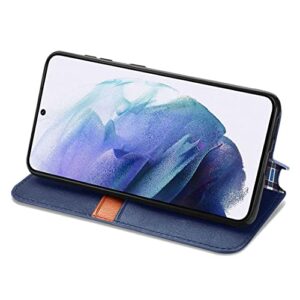 SATURCASE Case for Samsung Galaxy S22 Plus, Cubes PU Leather Flip Built-in Magnet Adsorption Wallet Stand Card Slots Protective Cover for Samsung Galaxy S22 Plus (LT-Blue)