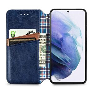 SATURCASE Case for Samsung Galaxy S22 Plus, Cubes PU Leather Flip Built-in Magnet Adsorption Wallet Stand Card Slots Protective Cover for Samsung Galaxy S22 Plus (LT-Blue)