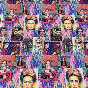 Mexican Girl,Frida Girl Patchwork Pattern Upholstery Fabric(200x140cm)-HDTF-0001MG-200