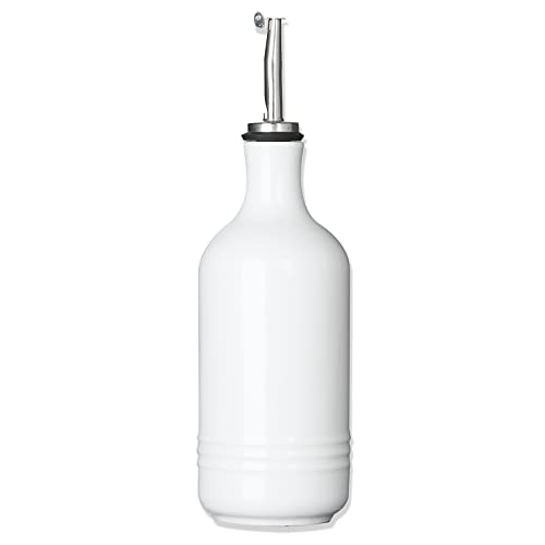 HAOTOP Ceramic Olive Oil Dispenser Bottle,Perfect for Storage of Oil or Vinegar,14 oz (White)