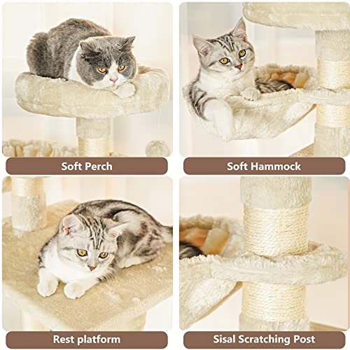 Herture Cat Litter Box Enclosure Hidden Litter Box Furniture with Cat Tree Tower Indoor Cat Washroom Furniture, with Cat Hammock and Scratching Posts, Rustic Brown PG02MWN