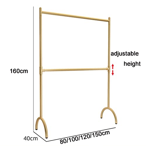 Garment Rack Gold Metal Hanging Clothes Rack, 2 Tier Hanging Rod Clothing Rack, Height-adjustable Crossbar, Freestanding Coat Rack For Bedroom And Boutiques, Space Saving Clothes R(Size:120X40X160CM)