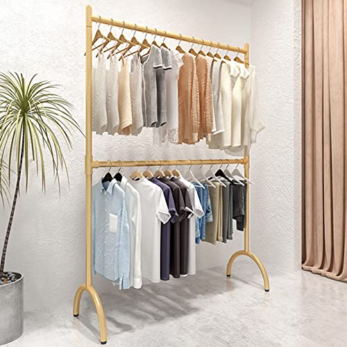 Garment Rack Gold Metal Hanging Clothes Rack, 2 Tier Hanging Rod Clothing Rack, Height-adjustable Crossbar, Freestanding Coat Rack For Bedroom And Boutiques, Space Saving Clothes R(Size:120X40X160CM)