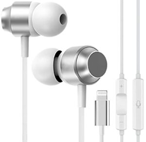headphones earbuds wired earphones with microphone and volume control,lightning connector earbud [apple mfi certified] headphone compatible with iphone 14/13/12/11 pro/xs max/xr/x/7/8 plus – white