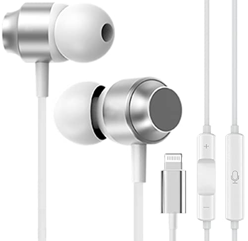 Headphones Earbuds Wired Earphones with Microphone and Volume Control,Lightning Connector Earbud [Apple MFi Certified] Headphone Compatible with iPhone 14/13/12/11 Pro/Xs Max/XR/X/7/8 Plus – White