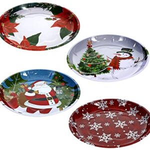 IM Customization Christmas 10-in. Tin Serving Trays - Set of 4 - One of Each Design Including Santa, Snowman, Snowflakes, and Poinsettias