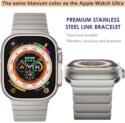 WINGLE for Apple Watch Ultra 2 Band 49mm 45mm 44mm 42mm Series 9 8 7 for Men, Stainless Steel Bands Metal Strap Wristband for Apple Watch iWatch Ultra/Ultra 2 SE 6 5 4 3 2 1 Link Women, Titanium