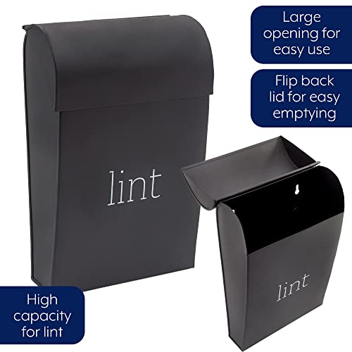 AuldHome Enamelware Lint Holder Bin (Black); Modern Farmhouse Laundry Room Decor